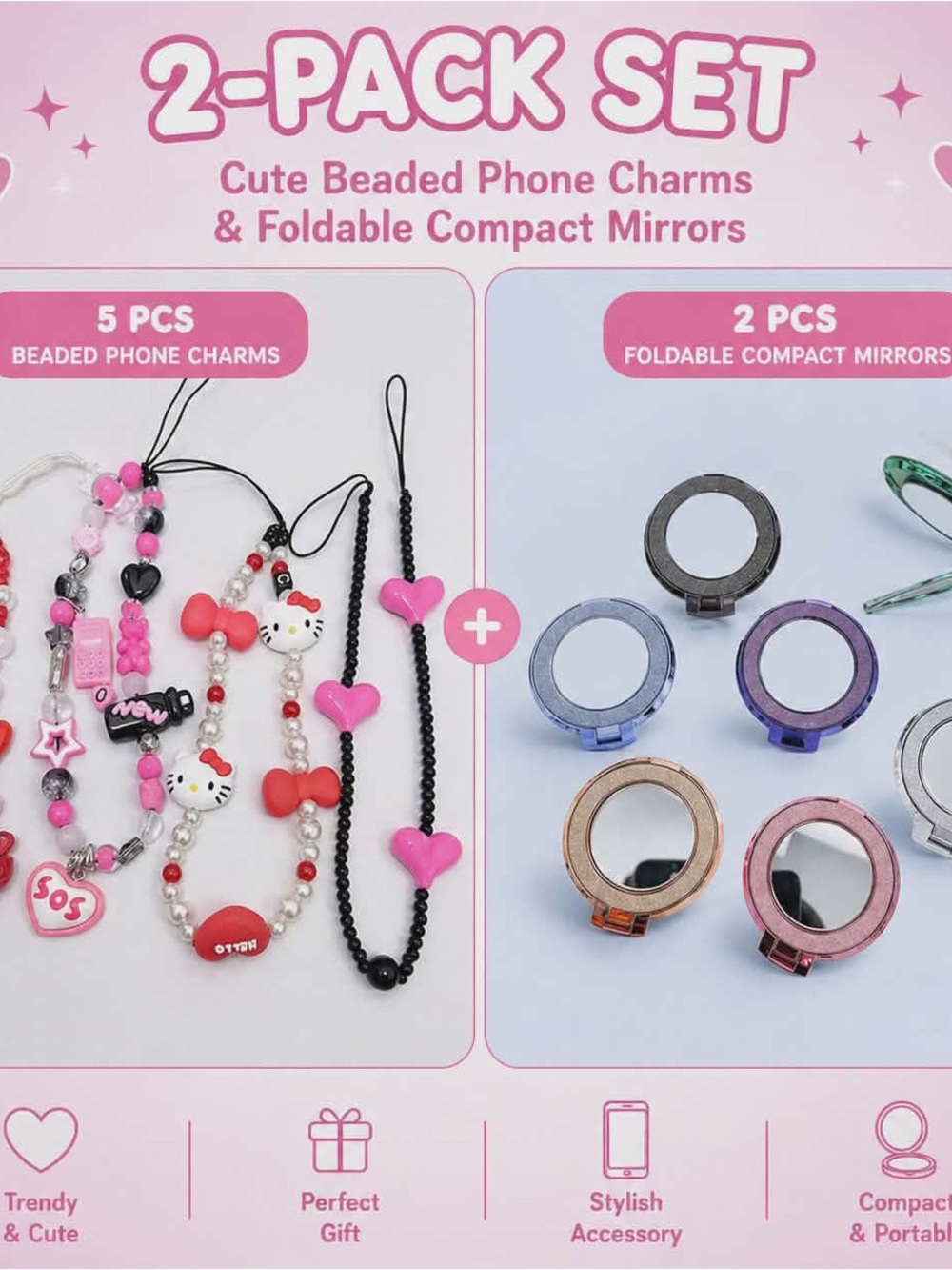 2-Pack Phone  Accessorie Ring grip kickstand with Charm phone Keychain Combo